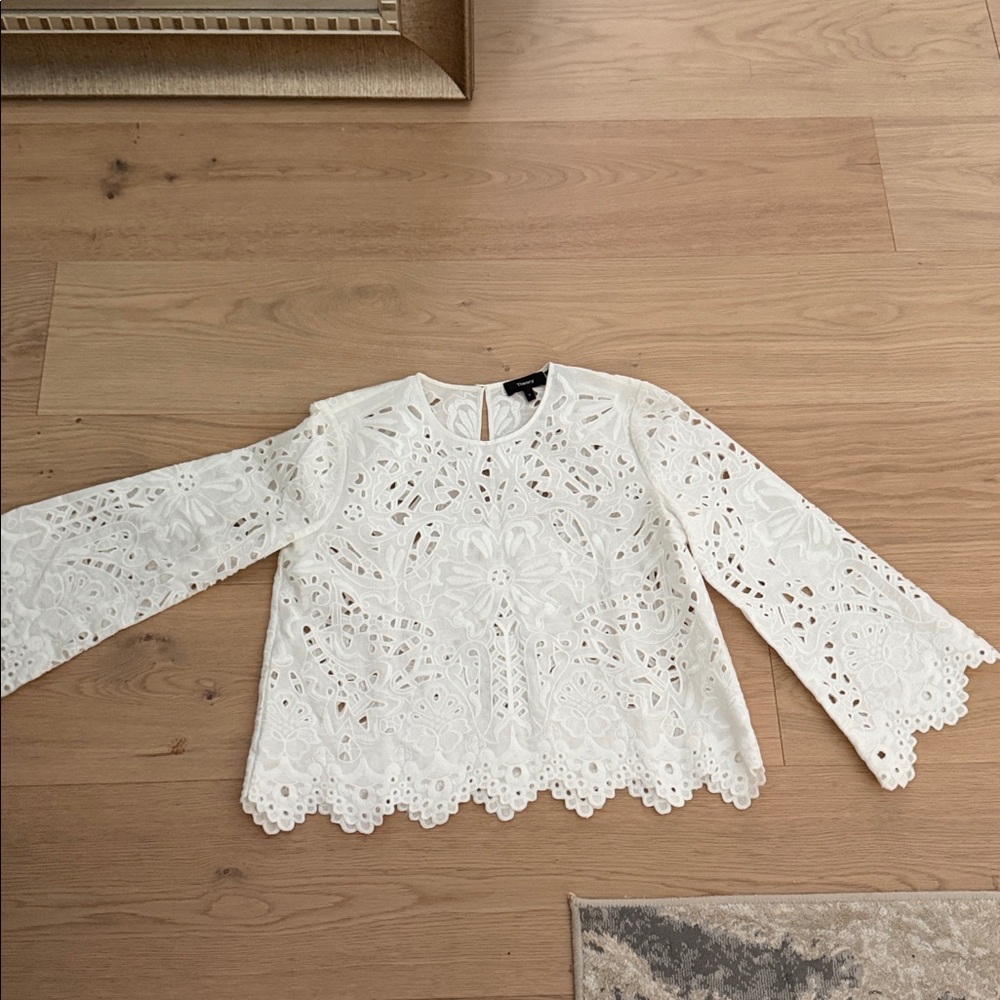 Theory Brizabela Embroidered Eyelet Top Size P